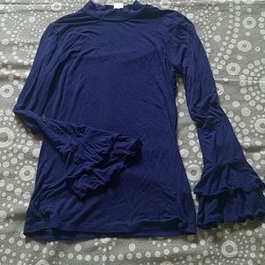 Venus navy mock neck ruffle sleeve top XS